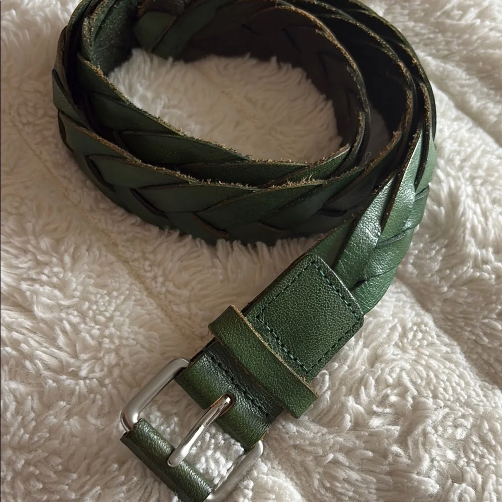 Red and Green Leather Belts with Classic Buckles